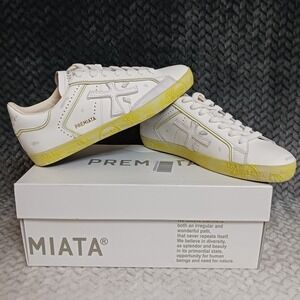 Premiata Stevend Timeless Trainers Women's Sneakers Shoes White Yellow Size 7.5